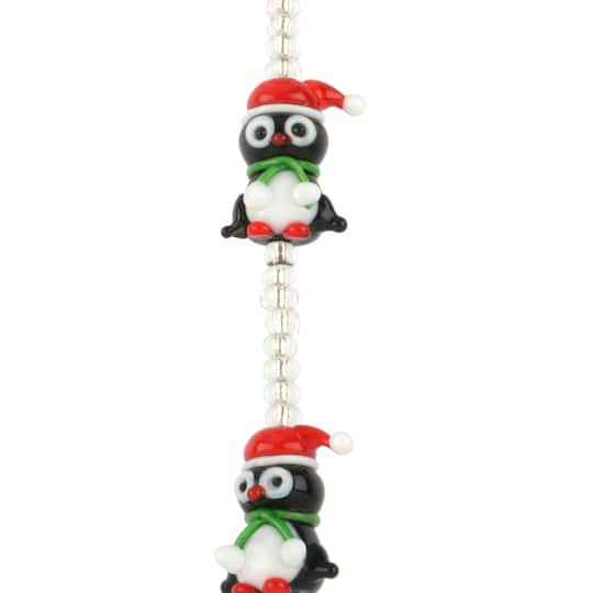 Multicolor Lampwork Glass Christmas Penguin Beads by Bead Landing&#x2122;